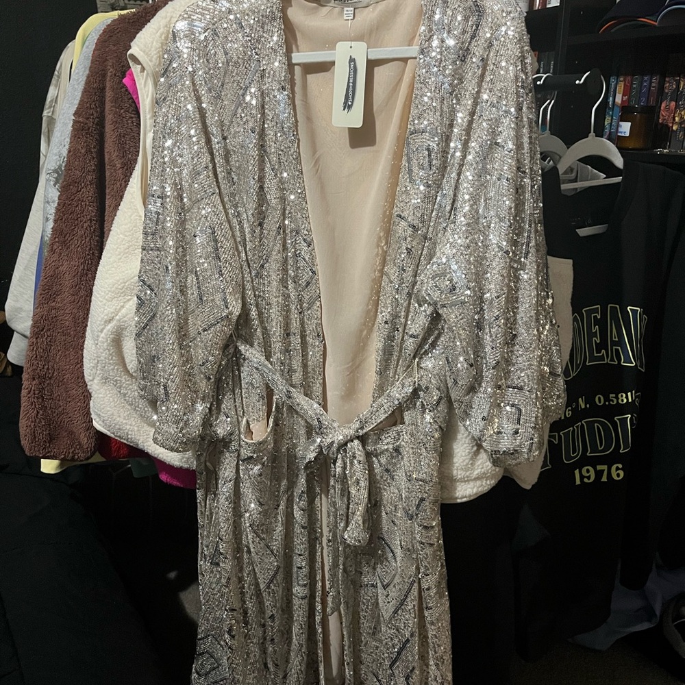 Impressions Beige Sequin Kimono